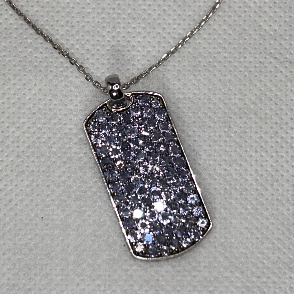 Nwot Sterling Silver Genuine Tanzanite Gemstone Dog Tag Necklace By Nyc 11